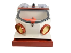 Sehen Sie, warum Sie sich für einen großen Fenster-Twin-Pen-Dental-Sandstrahler mit Schublade entscheiden sollten, leistungsstarke Dentallaborausrüstung