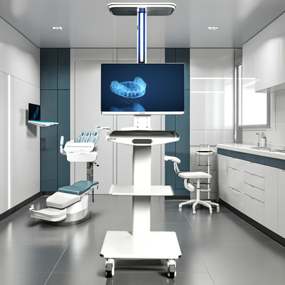 Weißfarbiger zahnärztlicher Oralscanner Mobilwagen mit Monitorhalter Metallzahninstrumentwagen Tragbarer Zahnwagen