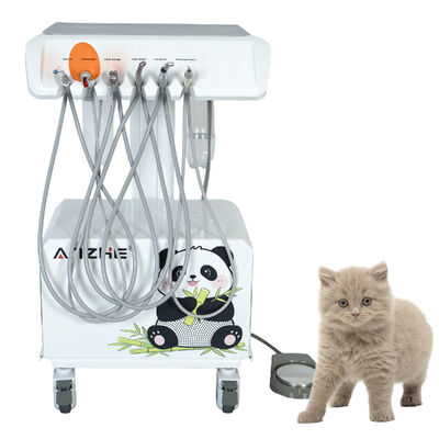 Portable Veterinary Dental Unit mit eingebauter, ölfreier Luftkompressor Veterinary Dental Workstation mit Ultraschall Scaler LED Heillicht und Saugsystem für Tierklinik