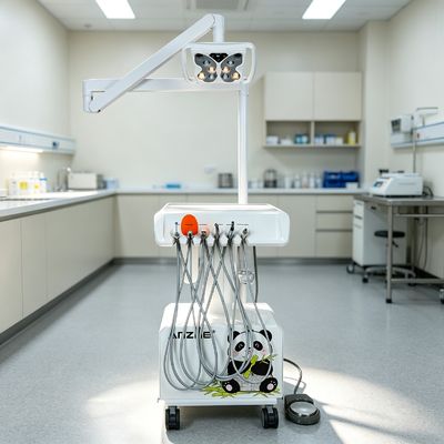 Ein guter Preis. Mobiler Veterinärzahnwagen mit Schmetterlings-Mehrfarbiger-LED-Lampe, eingebauter leise, ölfreier Luftkompressor und Speck-Ultraschall-Skalierer online