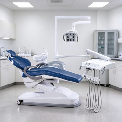 Premium Blue Luxury Dental Chair Unit with Movable Instrument Tray 24V DC Low Noise Motor for Dental Clinic and Hospital