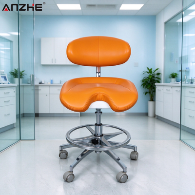 Ergonomic Rolling Saddle Dentist Stool With Adjustable Backrest Microfiber Leather Seat Aluminum Alloy Five Star Base